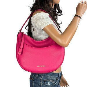 Michael Kors Dover Large Shoulder Hobo Pebbled Leather Bag Electric Pink